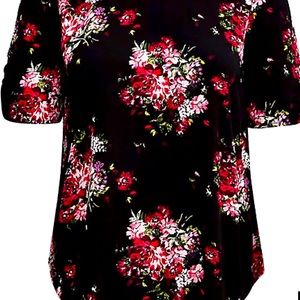 Torrid floral blouse short caterpillar sleeves with ruched details Button neck